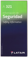 CHILE: 2016 LATAM Airlines Safety Card For The Airbus A321 - Safety Cards