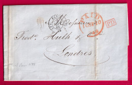 CAD TYPE 15 PARIS BUREAU J 1848 + PP  ROUGE POUR LONDRES LONDON ANGLETERRE LETTRE - 1801-1848: Voorlopers XIX