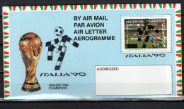 Guyana 1990 Football Soccer World Cup Commemorative Aerogramme With Black Overprint MNH - 1990 – Italië