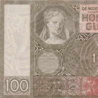 Netherlands 100 Gulden 1942. WWII Girl. P.51c Jan 1942. Crisp AUNC - 100 Florín Holandés (gulden)