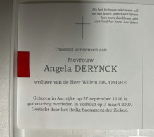 Devotie DP - Overlijden Angela Derynck Wwe Dejonghe - Aartrijke 1916 - Torhout 2007 - Obituary Notices