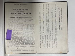 Devotie DP - Overlijden Irma Dedapper Echtg Verhougstraete - Petegem 1888 - 1951 - Esquela