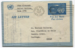 UNITED NATIONS: 1952 UC1 10c Aerogramme Sent To CHILE - Posta Aerea