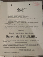 Messire Edgard Baron De Beaulieu *1849 Poitiers +1918 Montrival Rochefort Le Blon - Todesanzeige