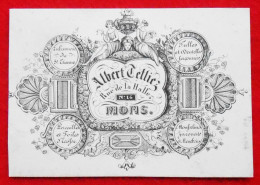 Carte De Visite Illustrée - Albert Telliez, 16 Rue De La Halle, Mons - Tulles, Dentelles, Rubannerie - Visiting Cards