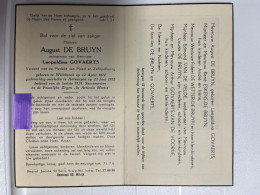 Devotie DP - Overlijden August De Bruyn Echtg Govaerts - Willebroek 1874 - Antwerpen 1952 - Esquela