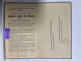 Devotie DP - Overlijden Hendrik De Coninck Echtg Vercammen - Perk 1896 - 1952 - Obituary Notices