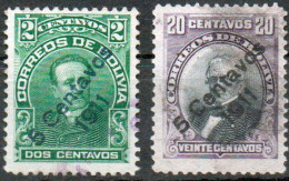 Bolivia 1911 (o) CEFIBOL 101-02. 1901 Camacho And Ballivian Stamps Overprinted With New Value. - Bolivie