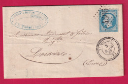 N°22 GC 4505 ST MICHEL AISNE 1867 CAD TYPE 22 POUR LOUVIERS EURE LETTRE - 1849-1876: Klassik