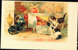 3 Chats - Cats -katzen - Poezen Aan Oven -repro - Gatti
