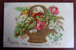 Cpa Agréez Mes Souhaits De Fête Panier Fleurs Relief Louvain 1905 - New Year