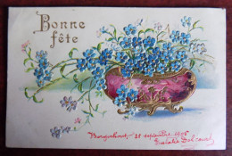 Cpa Bonne Fête Jardinière Avec Fleurs Relief Gaufré Borgerhout 1905 - Andere & Zonder Classificatie