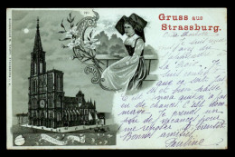 67 - STRASBOURG - CARTE LITHOGRAPHIQUE GRUSS - L'EGLISE ET ALSACIENNE - Strasbourg