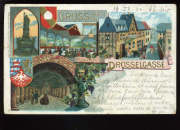 ALLEMAGNE - RUDESHEIM AM RHEIN - DROSSELGASSE - J. MULLER - CARTE LITHOGRAPHIQUE GRUSS - Ruedesheim A. Rh.