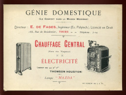 CARTE DE VISITE - TOURS (INDRE-ET-LOIRE) - GENIE DOMESTIQUE - CHAUFFAGE - "E. DE FAGES" 166 RUE DE BOISDENIER - Visitenkarten