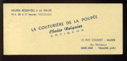 CARTE DE VISITE - ALGER - GOLFE-JUAN - VALLAURIS - LA COUTURIERE DE LA POUPEE CLAIRE REIGNIER  - Visiting Cards