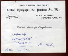 JUDAISME - LETTRE A L'ENTETE "CENTRAL SYNAGOGUE GT. PORTLAND" - Zonder Classificatie