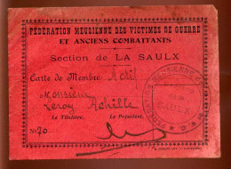 CARTE DE MEMBRE DE LA FEDERATION MEUSIENNE DES VICTIMES DE GUERRE - SECTION DE LA SAULX - Unclassified