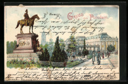 Lithographie Potsdam, Ortspartie Mit Kaiser Wilhelm-Denkmal  - Potsdam