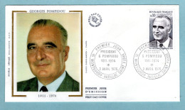 FDC France 1975 - Georges Pompidou - YT 1839 -15 Montboudif Aurillac Saint Flour (soie) - 1970-1979