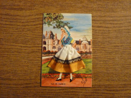 Carte Brodée "Ille De France" - Jeune Femme Costume Brodé/Tissu- 9,8x14,8cm Env. - Ricamate