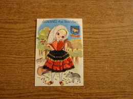 Carte Brodée "Ardennes Mon Beau Pays" - Jeune Fille Costume Brodé/Tissu- 10x14,7cm Env. - Bestickt