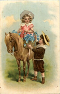 Kinder Mit Pferd - Prägekarte - Other & Unclassified