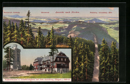 AK Auersberg / Erzgeb., Aussichtsturm Und Unterkunftshaus, Aussicht Nach Norden  - Auersberg