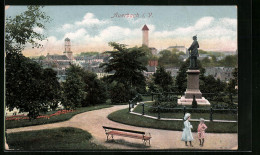 AK Auerbach I. V., Teilansicht Mit Bismarckdenkmal  - Auerbach (Vogtland)