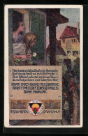 AK Deutscher Schulverein Nr. 238: Näher Kommts Mit Hall Und Schall..., Mädchen Blicken Aus Dem Fenster  - Guerra 1914-18