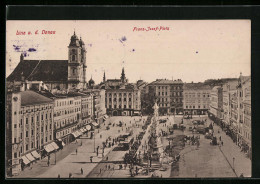 AK Linz A. D. Donau, Franz-Josef-Platz Mit Denkmal Und Strassenbahn  - Tram