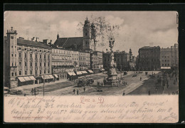 AK Linz A. D., Franz Josef-Platz Mit Denkmal Und Strassenbahn  - Tramways