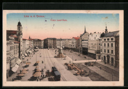 AK Linz A. D. Donau, Franz Josef-Platz Mit Geschäften Und Strassenbahn  - Strassenbahnen