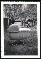 Fotografie Kinderwagen Aus Geflochtenem Korb Im Garten Stehend  - Other & Unclassified