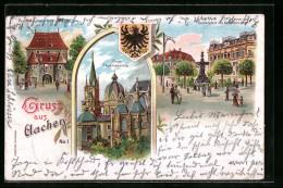 Lithographie Aachen, Dom, Thurmparthie, Kaiserplatz  - Aachen