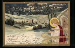 AK Winterlandschaft Mit Neujahrsengel Im Jugendstil  - Angeli