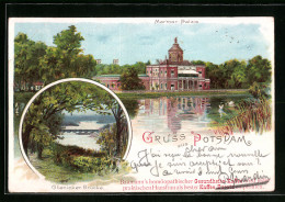 Lithographie Potsdam, Blick Zur Glienicker Brücke, Marmor-Palais Vom Wasser Gesehen  - Potsdam