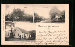 AK Hermswalde Bei Göhren, Dorfplatz, Kirche Und Gasthof Von Rathei  - Other & Unclassified