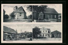 AK Schönfeld, Kriegerdenkmal Mit Schule, Handlung Kunze Und Dorfstrasse, Gasthof Lube  - Autres & Non Classés