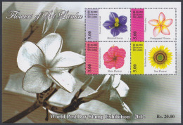 Sri Lanka Ceylon 2012 MNH MS Flower, Flowers, Binara, Frangipani, Sunflower, Shoe, Miniature Sheet - Sri Lanka (Ceilán) (1948-...)