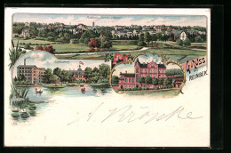 Lithographie Reinbek, Panorama, Schlossteich  - Reinbek