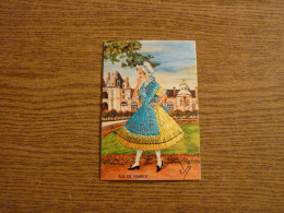 Carte Brodée "Ille De France" - Jeune Femme Costume Brodé- 9,8x14,4cm Env. - Brodées