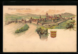 Lithographie Rheinfelden, Ortsansicht 1654 Mit Wappen  - Rheinfelden