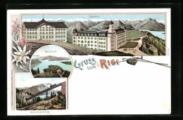 Lithographie Rigi, Gruss Vom Rigi-Kulm, Rigi-Känzeli Und Schnurtobelbrücke  - Sonstige & Ohne Zuordnung