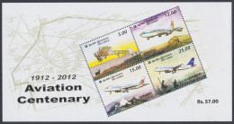 Sri Lanka Ceylon 2012 MNH MS Aviation Centenary, Aircraft, Aeroplane, Airplane, Biplane, Deer, Jet, Miniature Sheet - Sri Lanka (Ceilán) (1948-...)
