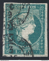 1856 SPAGNA - N. 40 1 Real Azzurro Verde USATO - Andere & Zonder Classificatie