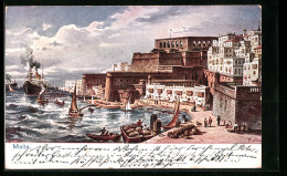 Künstler-AK Malta, Schiffe Und Festung Im Hafen  - Malte