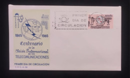 C) 1965, SPAIN, FDC, ITU CENTENARY INTERNATIONAL TELECOMMUNICATION UNION, XF, - Murcia