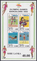 Sri Lanka Ceylon 1992 MNH MS Olympic Games. Olympics, Barcelona, Weight Lifting, Swimming, Shooting, Miniature Sheet - Sri Lanka (Ceilán) (1948-...)