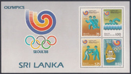 Sri Lanka Ceylon 1988 MNH MS Seoul, Olympics, Olympic Games, Swimming, Wrestling, Map, Athletics, Sports Miniature Sheet - Sri Lanka (Ceilán) (1948-...)